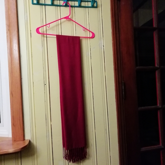 Deep Red Viscose Fringe Scarf/Wrap - Picture 2 of 7